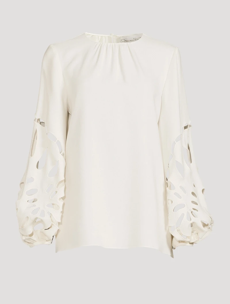 Palm Leaf Balloon-Sleeve Blouse