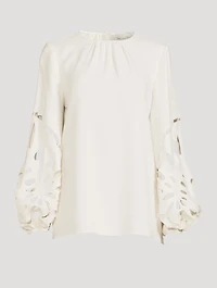 Palm Leaf Balloon-Sleeve Blouse