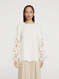 Palm Leaf Balloon-Sleeve Blouse