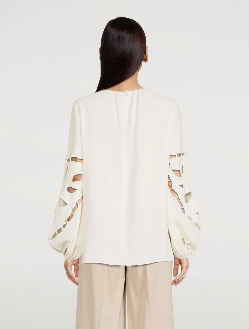 Palm Leaf Balloon-Sleeve Blouse