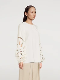 Palm Leaf Balloon-Sleeve Blouse