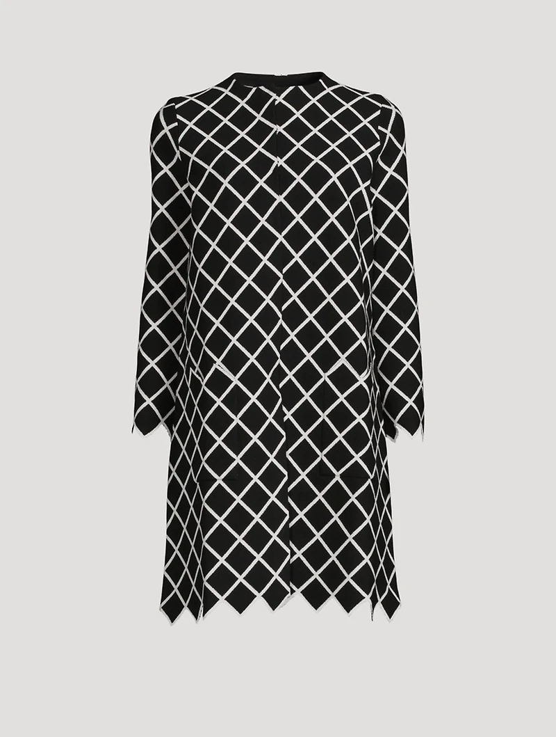 Roundneck Coat Windowpane Print