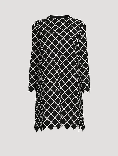 Roundneck Coat Windowpane Print