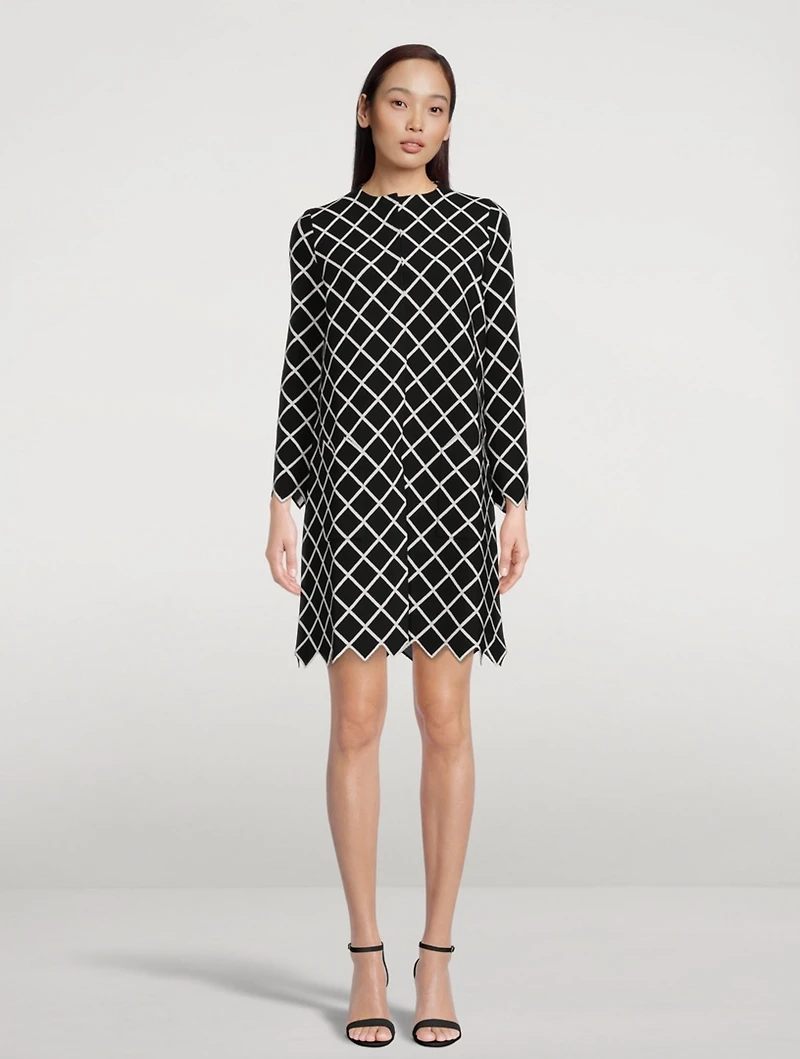 Roundneck Coat Windowpane Print