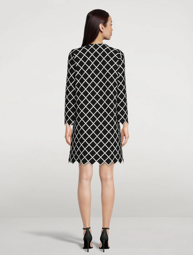 Roundneck Coat Windowpane Print