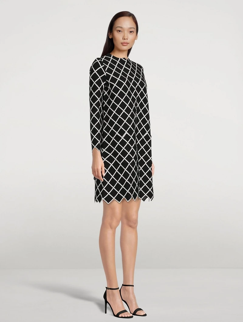 Roundneck Coat Windowpane Print