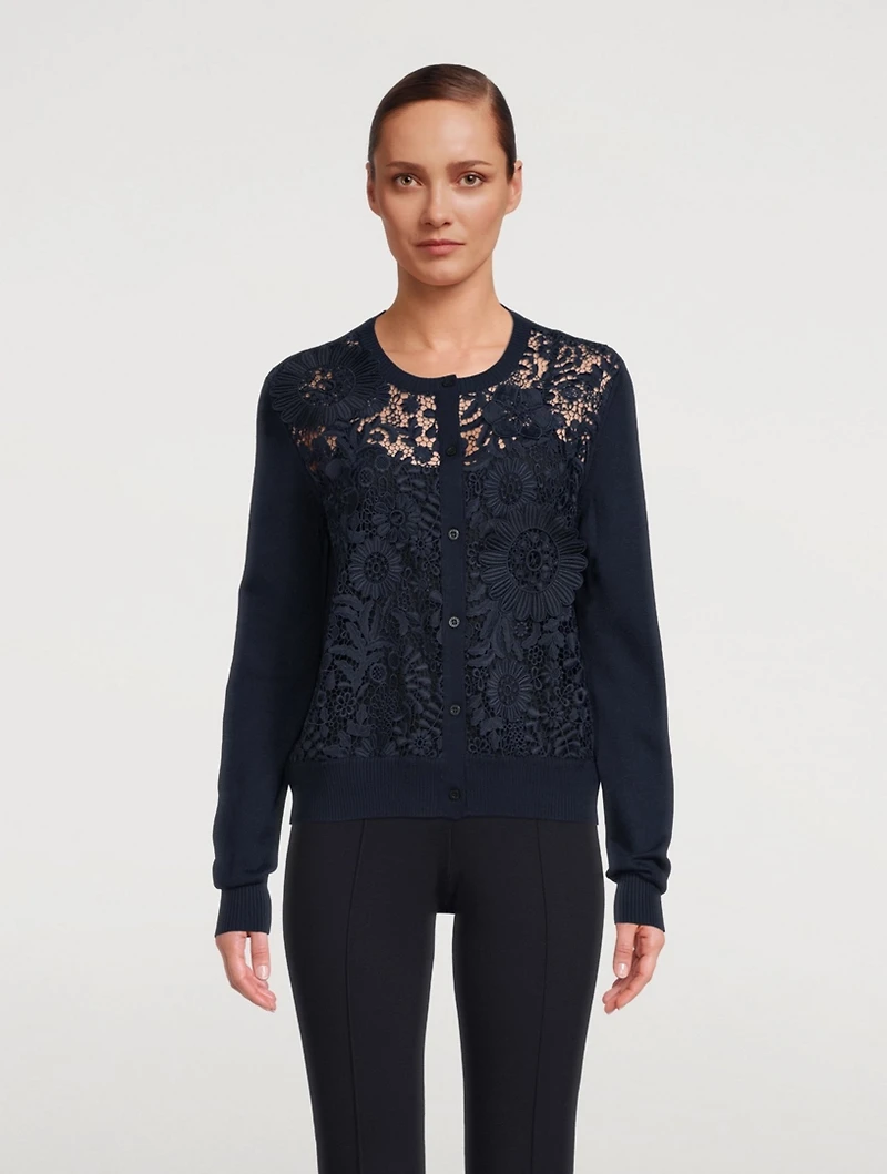 Wool Lace Embroidered Cardigan
