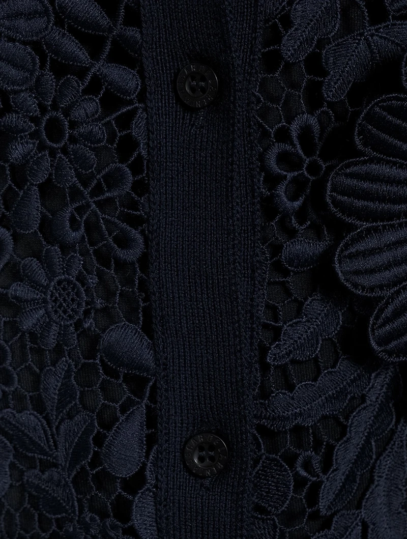 Wool Lace Embroidered Cardigan