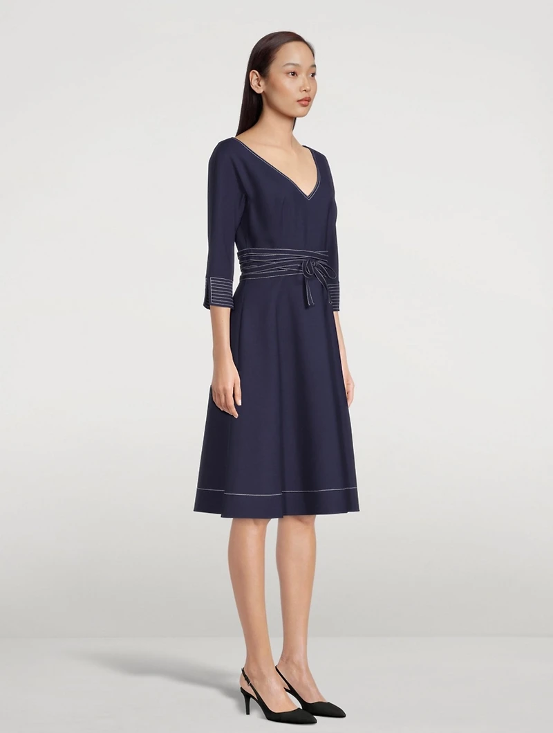 Wool-Blend V-Neck A-Line Dress