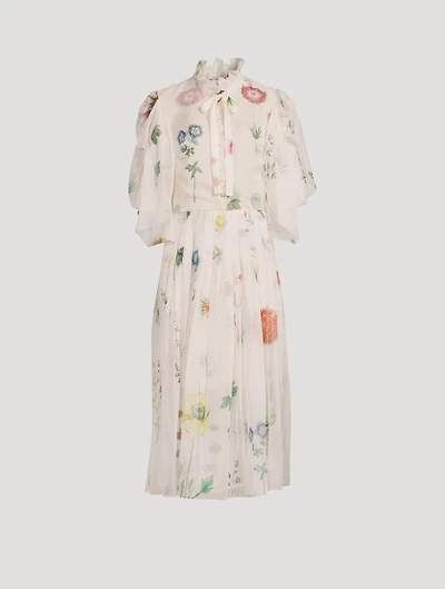 Silk Chiffon Midi Dress Floral Print