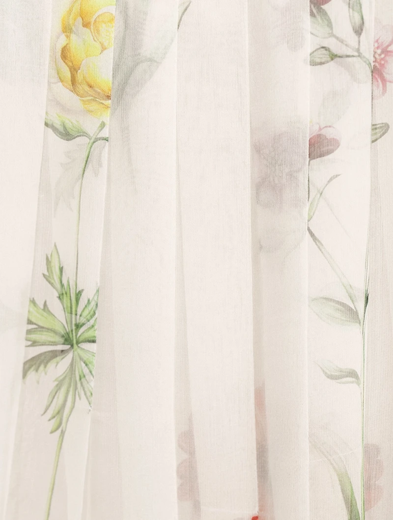 Silk Chiffon Midi Dress Floral Print