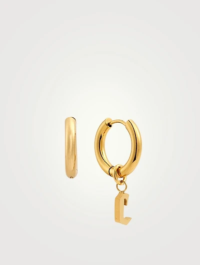 Open 14K Gold Plated Hoop Earrings With C Letter