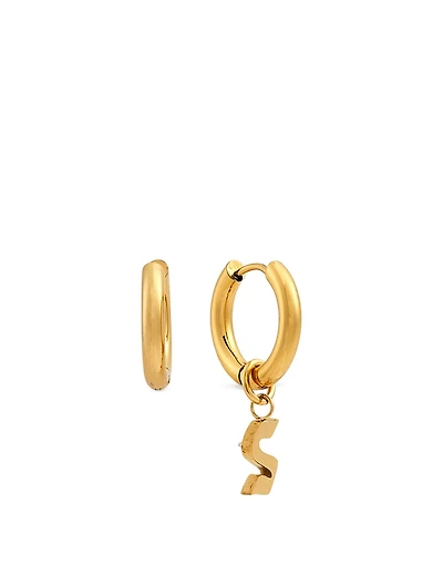 Open 14K Gold Plated Hoop Earrings With S Letter