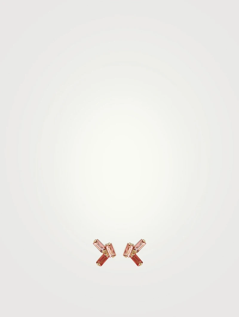 14K Gold Stud Earrings With Salmon Topaz