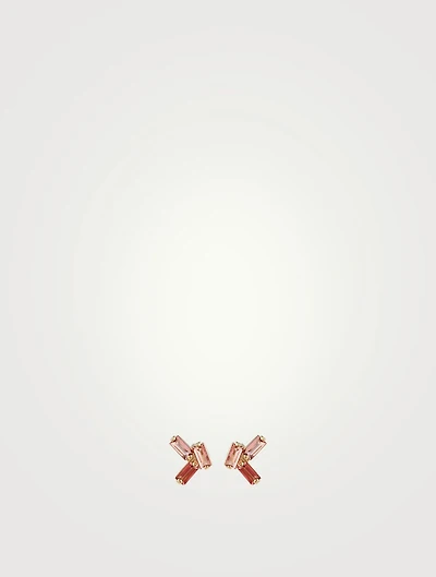 14K Gold Stud Earrings With Salmon Topaz