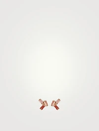 14K Gold Stud Earrings With Salmon Topaz