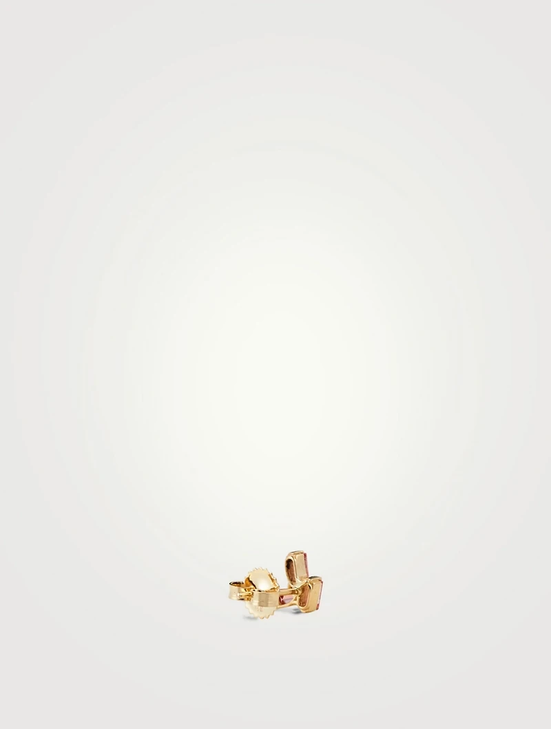 14K Gold Stud Earrings With Salmon Topaz