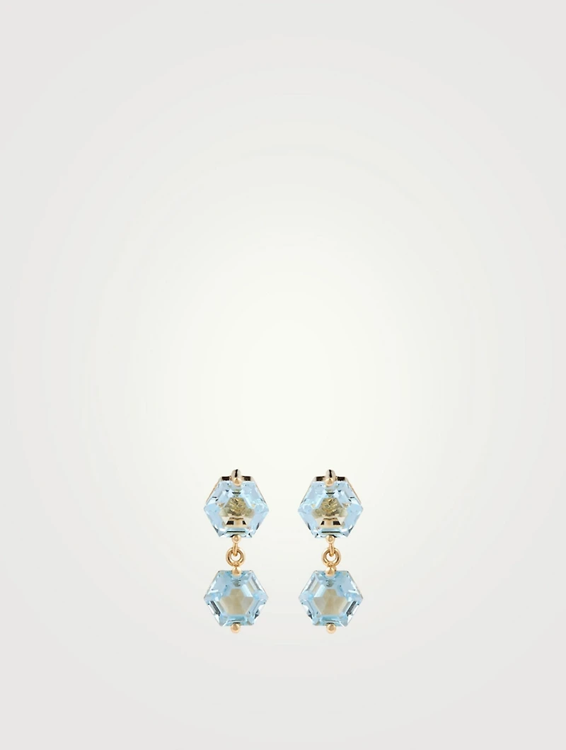 Bloom 14K Gold Double Drop Earrings With Blue Topaz