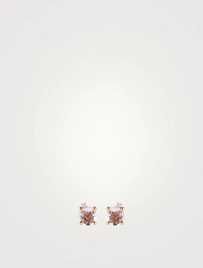 14K Rose Gold Stud Earrings With Rose De France And Diamonds