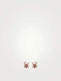 14K Rose Gold Stud Earrings With Rose De France And Diamonds