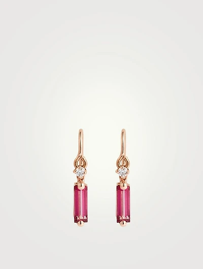 14K Rose Gold Drop Earrings With Pink Topaz And Diamonds