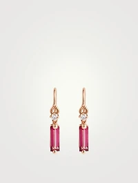 14K Rose Gold Drop Earrings With Pink Topaz And Diamonds