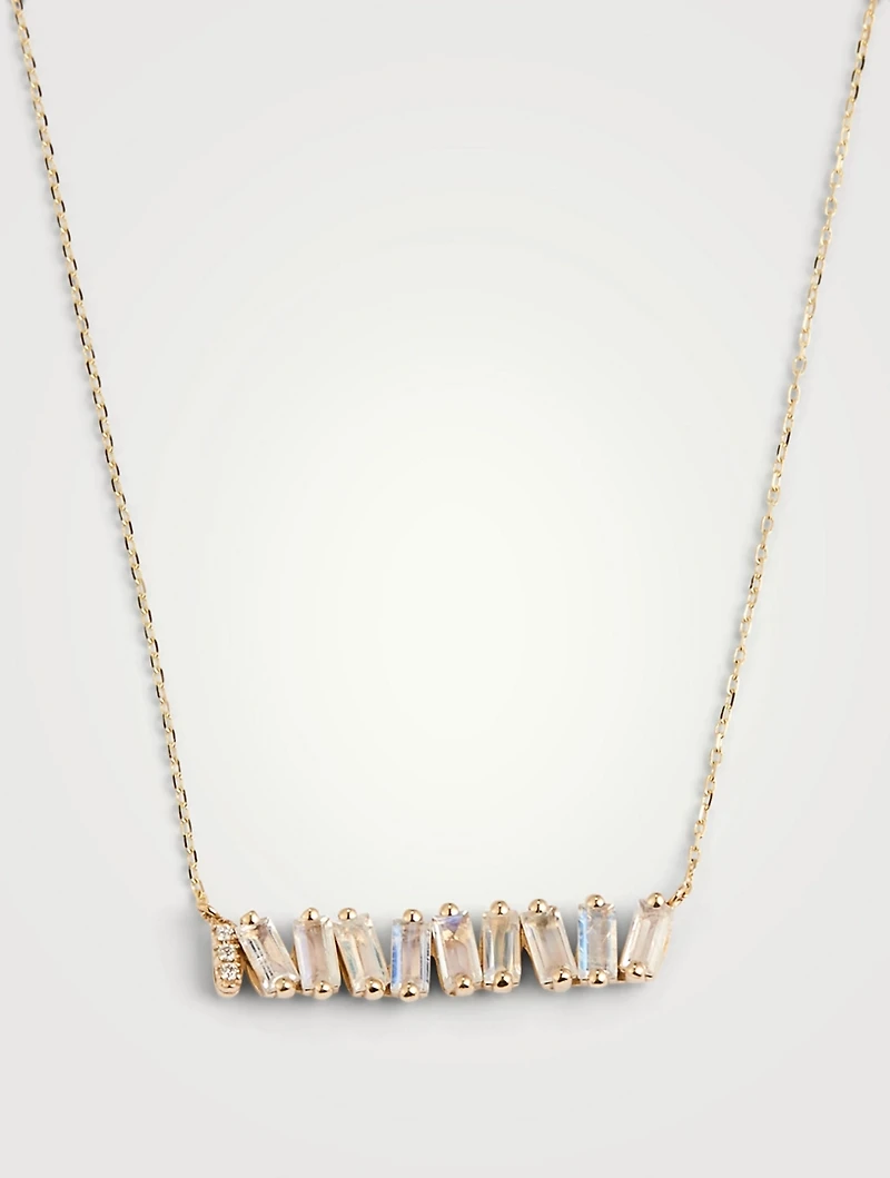 Halle 14K Gold Bar Necklace With Rainbow Moonstone And Diamonds