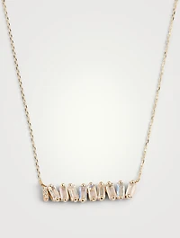Halle 14K Gold Bar Necklace With Rainbow Moonstone And Diamonds