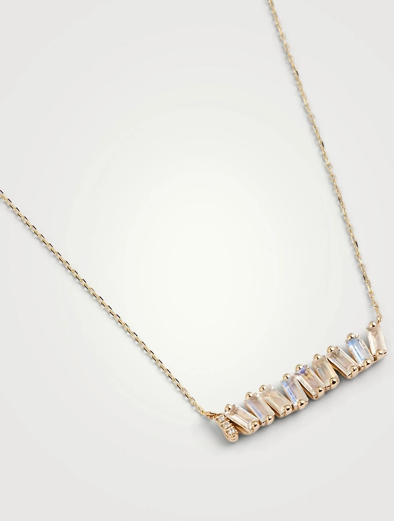 Halle 14K Gold Bar Necklace With Rainbow Moonstone And Diamonds