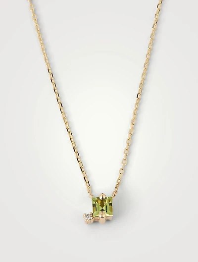 14K Gold Drop Necklace With Peridot And Diamond