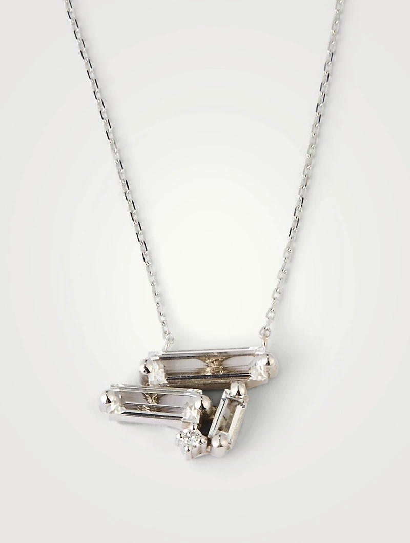 Paros 14K White Gold Pendant Necklace With White Topaz And Diamond