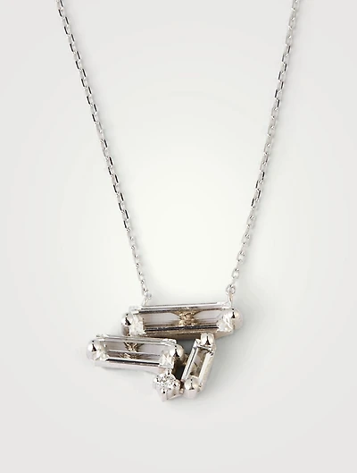 Paros 14K White Gold Pendant Necklace With White Topaz And Diamond