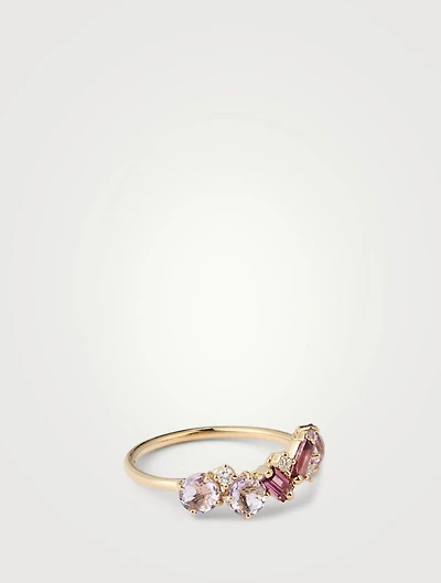 Amalfi 14K Gold Ring With Rhodolite And Rose De France
