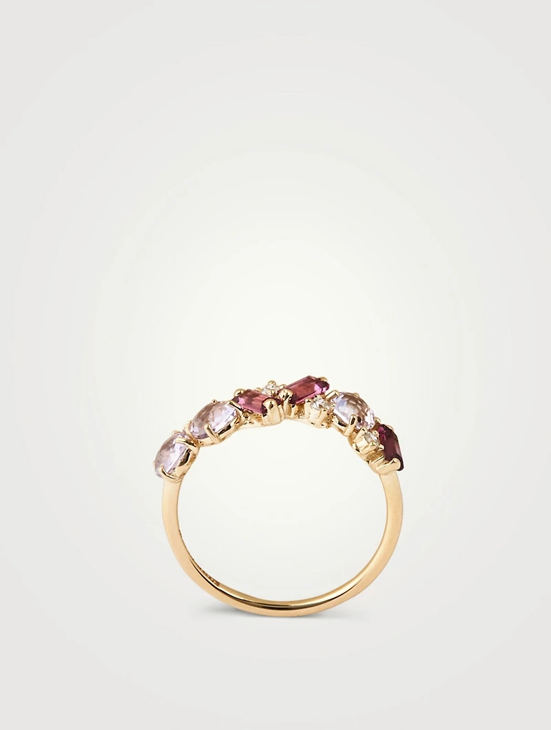 Amalfi 14K Gold Ring With Rhodolite And Rose De France