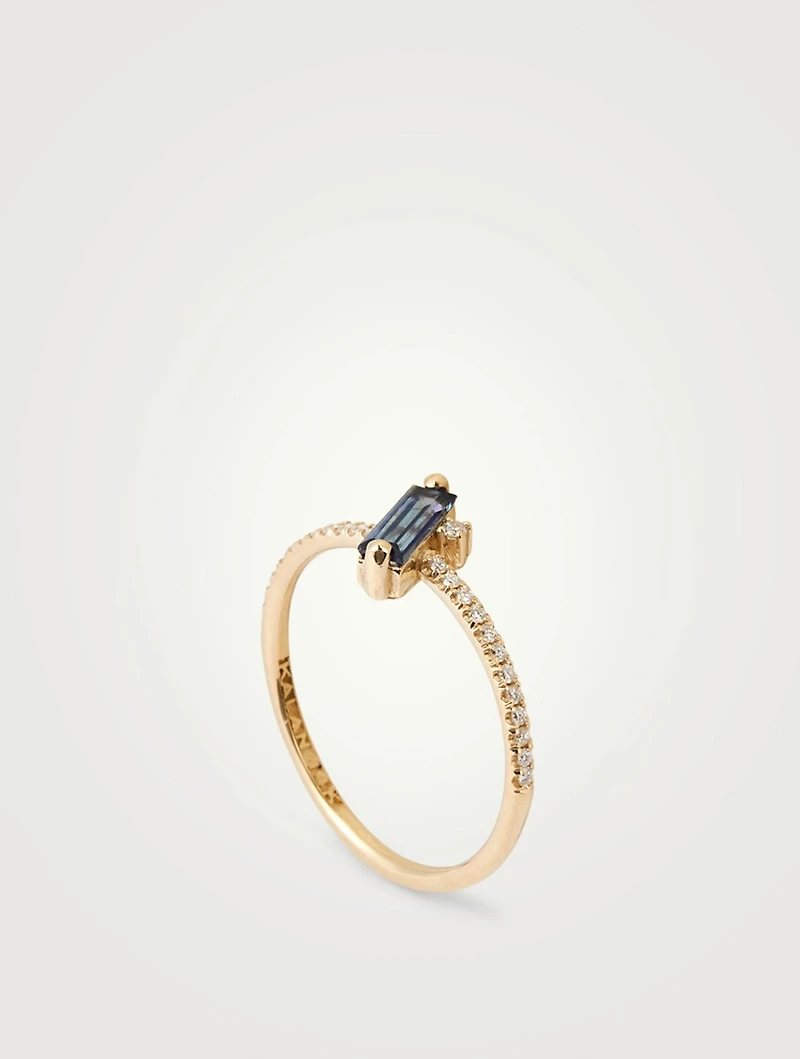 Santorini 14K Gold Stacking Ring With Blue Topaz And Diamonds