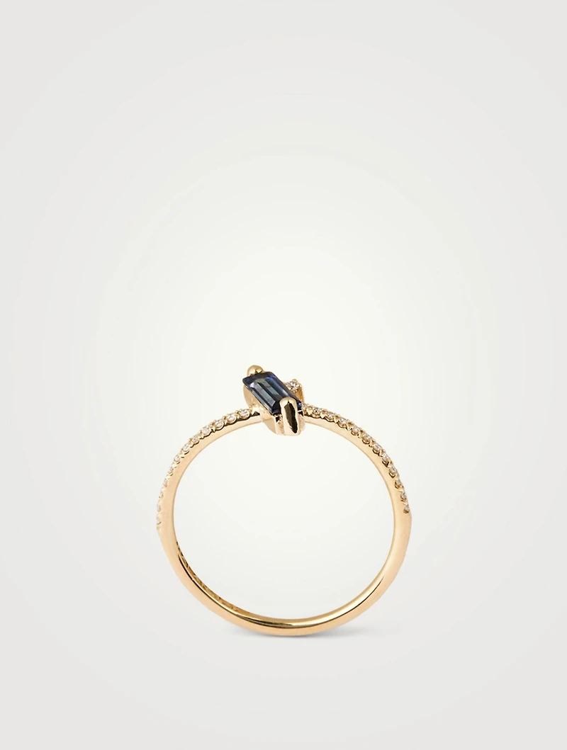 Santorini 14K Gold Stacking Ring With Blue Topaz And Diamonds