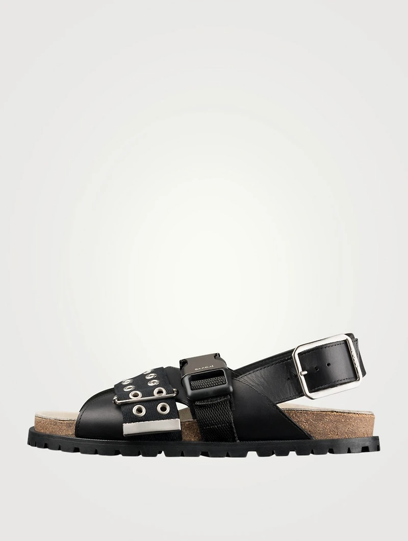 Leather And Fabric Slingback Sandals With Buckles