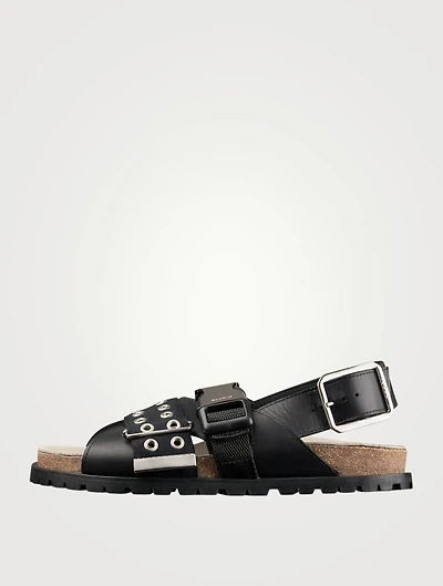 Leather And Fabric Slingback Sandals With Buckles