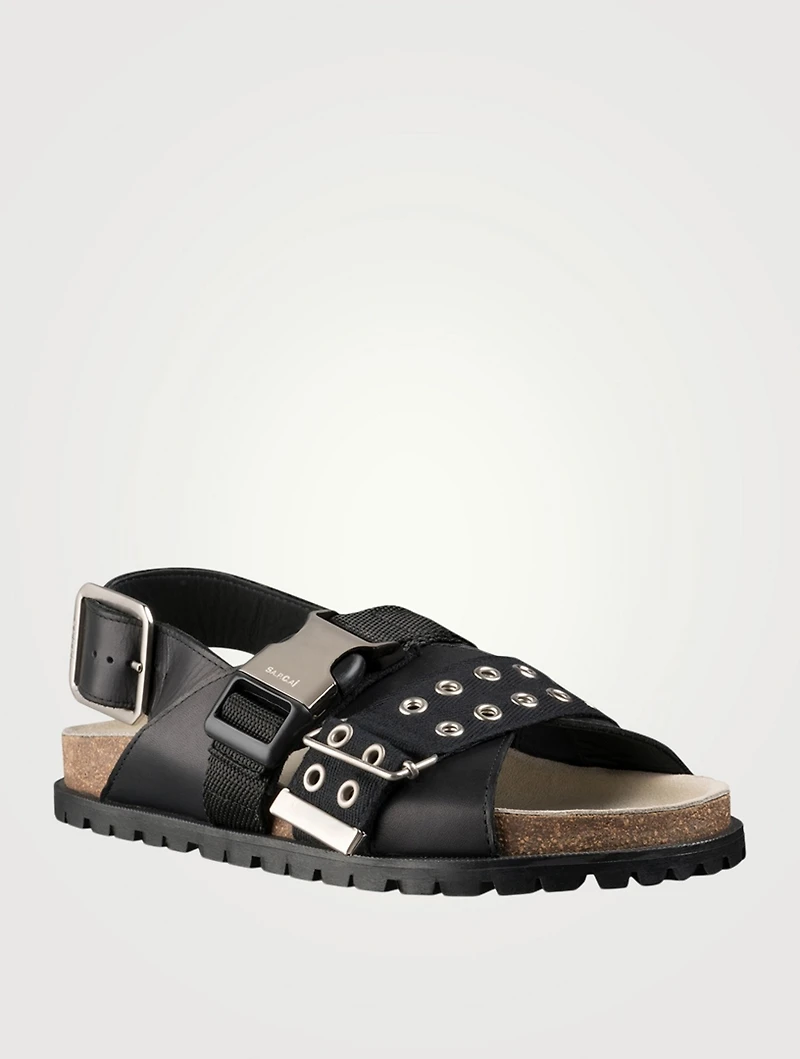 Leather And Fabric Slingback Sandals With Buckles