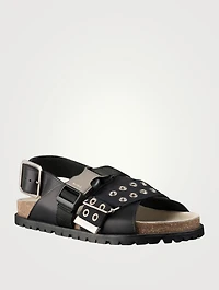 Leather And Fabric Slingback Sandals With Buckles