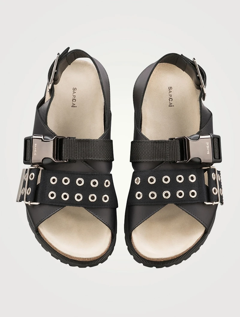 Leather And Fabric Slingback Sandals With Buckles