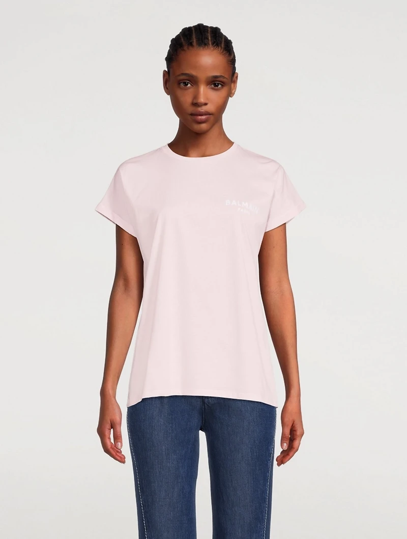 Cotton T-Shirt With Small Flocked Logo