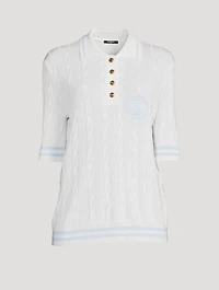 Oversized Cable Knit Polo Shirt With Patch