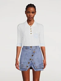 Oversized Cable Knit Polo Shirt With Patch