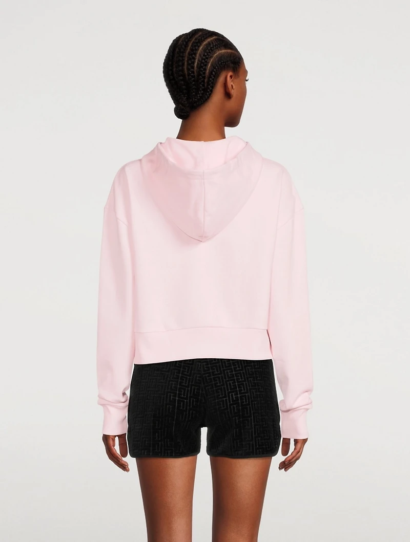 Cropped Hoodie With Rhinestone Logo