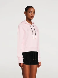 Cropped Hoodie With Rhinestone Logo
