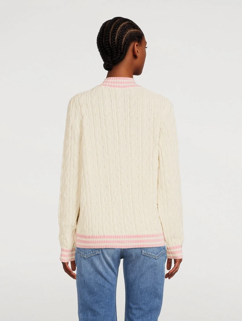 Wool-Blend Cable Knit Sweater With Patch