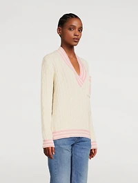 Wool-Blend Cable Knit Sweater With Patch