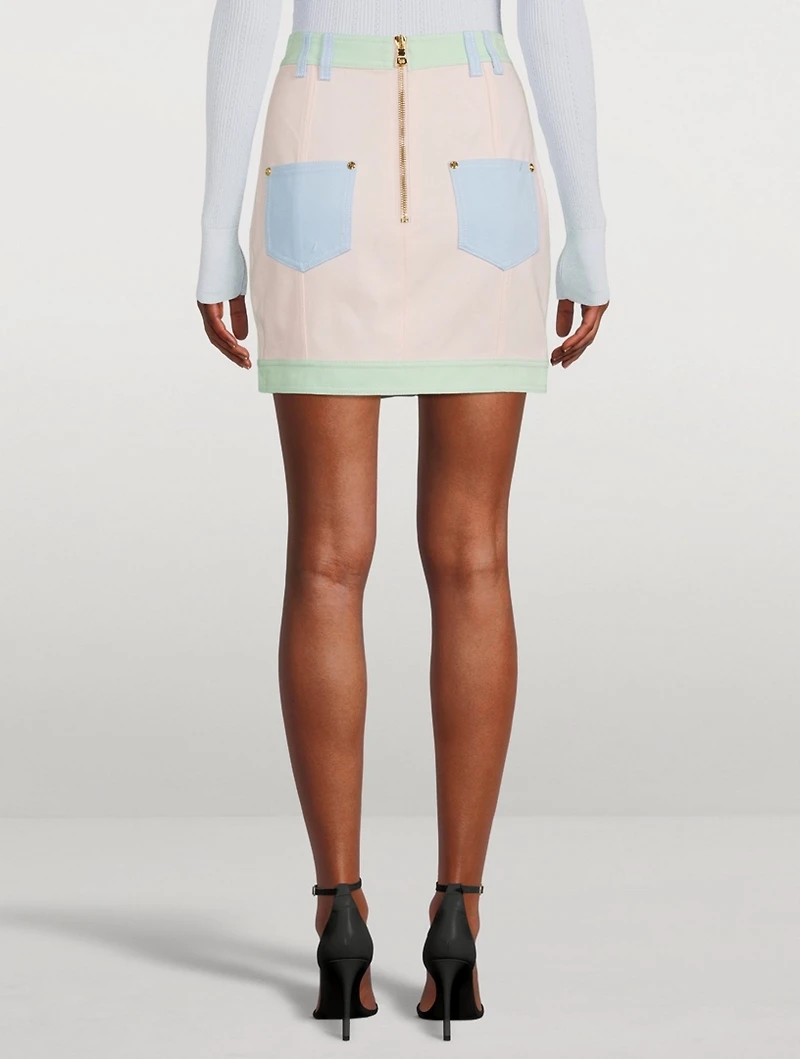 Buttoned Patchwork Mini Denim Skirt