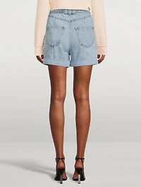 High-Waisted Belted Denim Shorts